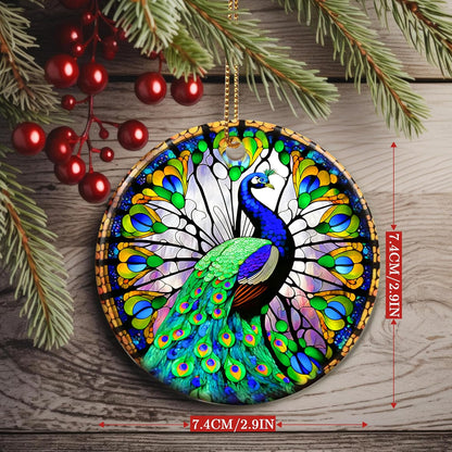 Colorful Ceramic Peacock Christmas Ornament, Peacock Ornaments for Christmas Tree, Holiday