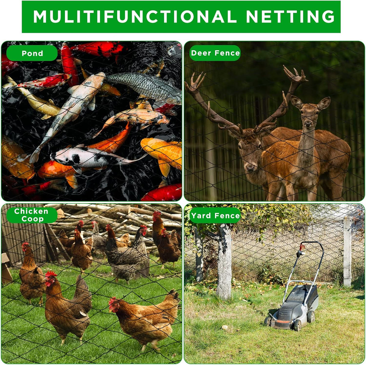 Windyun 1 Pc Bird Netting 50' x 100' Bird Net Chicken Coop 2.4" Mesh Heavy Duty Deer Fence Aviary