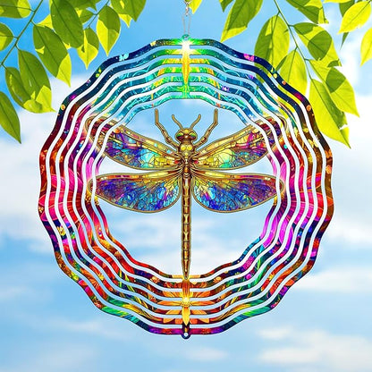 FLAGWIX Christmas Dragonfly Gifts for Women - 3D Stainless Steel Metal Wind Spinners 12 in