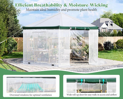 AMERLIFE 13.5x13.5x9 FT Hexagonal Walk-in Greenhouse for Outdoors, Heavy-Duty Greenhouse with