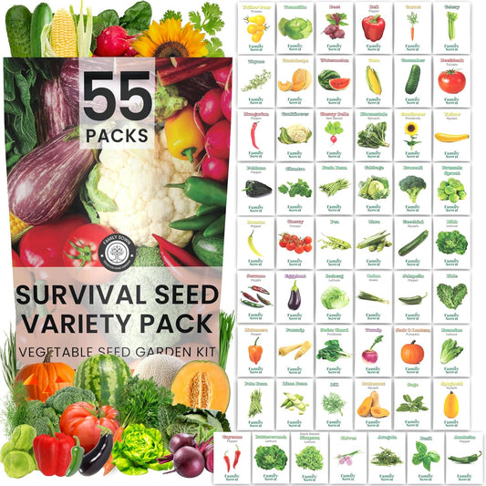 55 Vegetable Seed Packets | Survival Variety Pack | 2025 Season | Individually Packed Vegetables