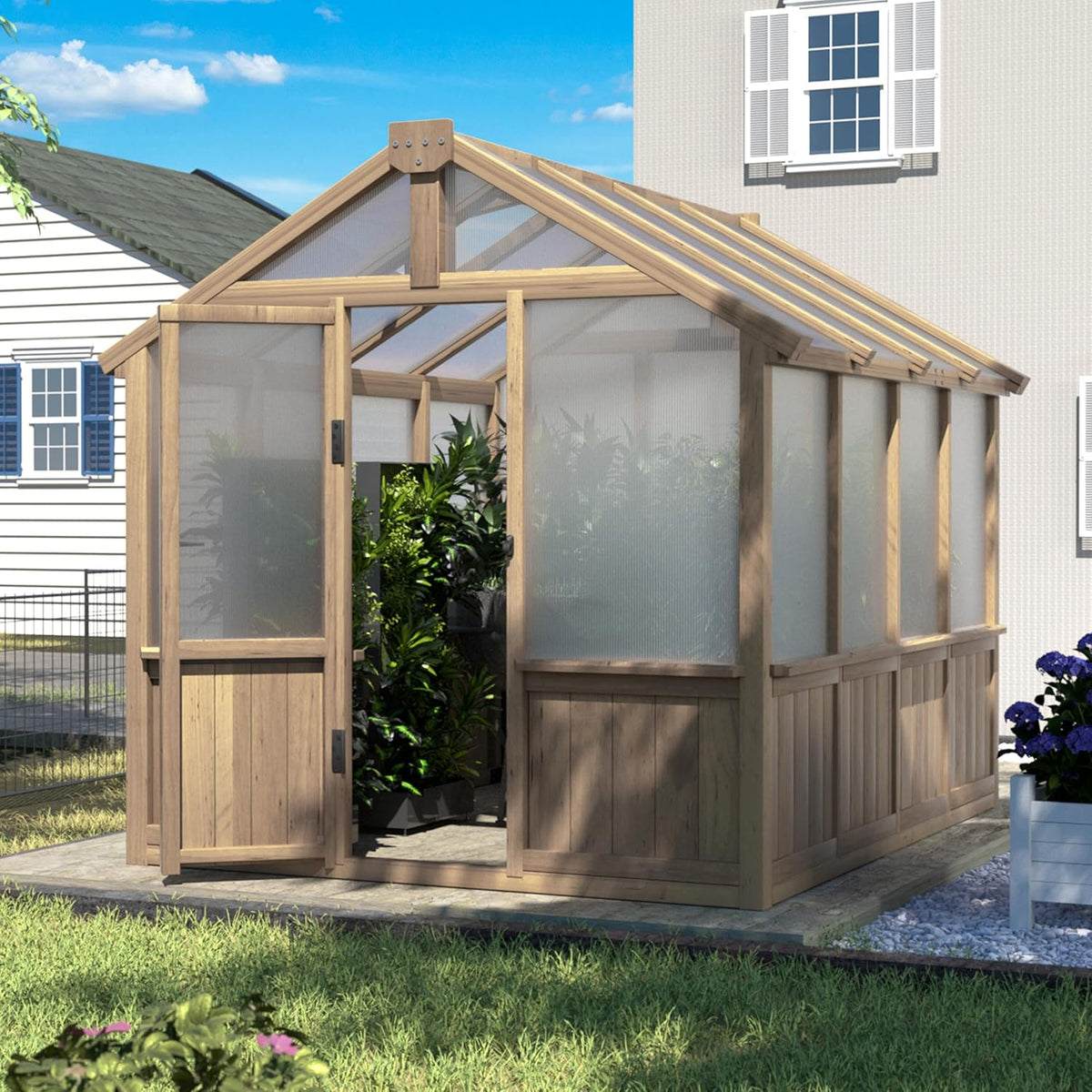 6x8 FT Greenhouse Kit for Outdoor, 6MM Thick Polycarbonate Panel Wooden Walk-in Green House with