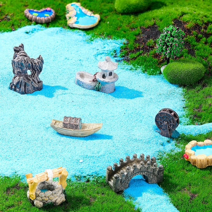 Jetec 12 Pcs Garden Accessories Miniature Bridge Mini Lighthouse Water Well Bridge Figurines Pond