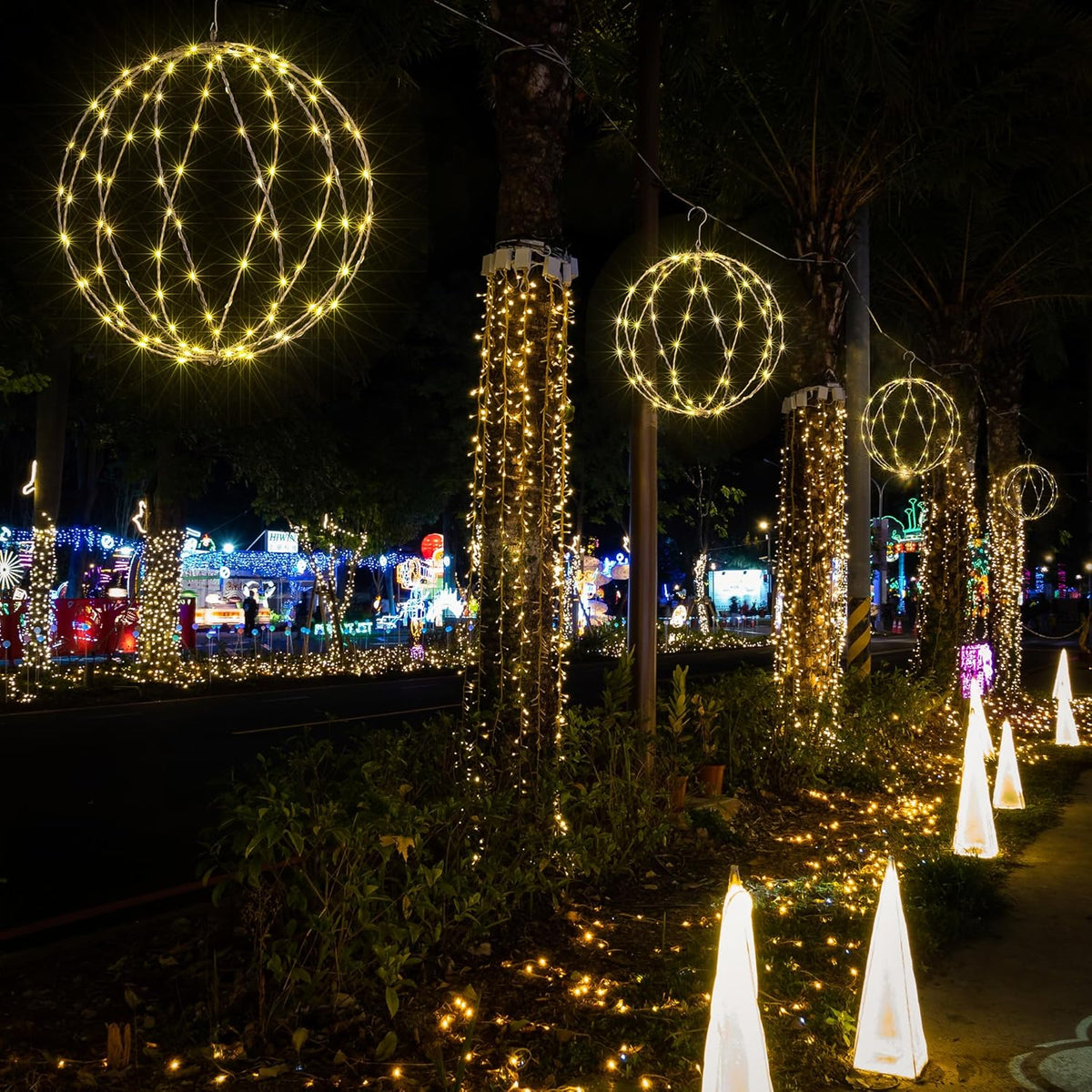 LIGHTSHARE 248LED 12IN+16IN+20IN Light Ball Yard Decoration Pathway Lights White Sphere Light Fold