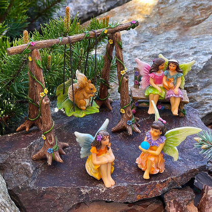 Mood Lab Fairy Garden - Accessories Kit with Miniature Figurines - Swing Set of 6 pcs - for Outdoor