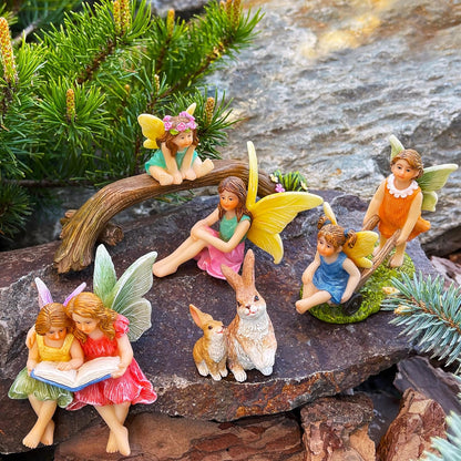 Mood Lab Fairy Garden - Miniature Family Kit Figurines & Accessories - Fairies Statue Set of 6 pcs