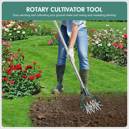 Rotary Cultivator Tiller Adjustable S/S Handle Rotary Tiller with Detachable Solid Metal Tines
