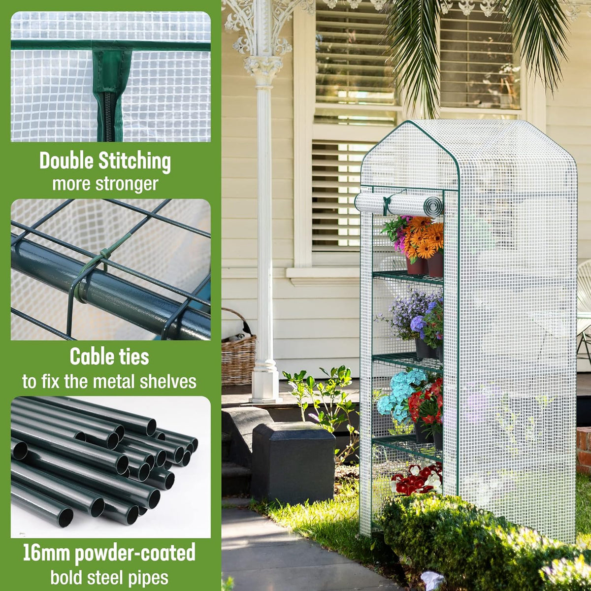 WORKPRO Mini Greenhouse, 4-Tier Portable Small Greenhouses for Outdoor Indoor with Shelves and