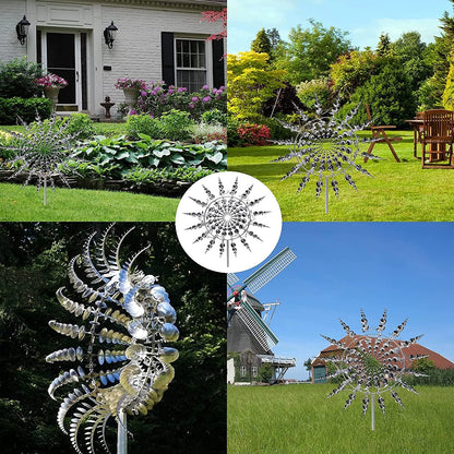 Magical Metal Windmill, Stainless Steel Windmill,Kinetic Metal Wind Spinners Garden Stake, 3D Wind