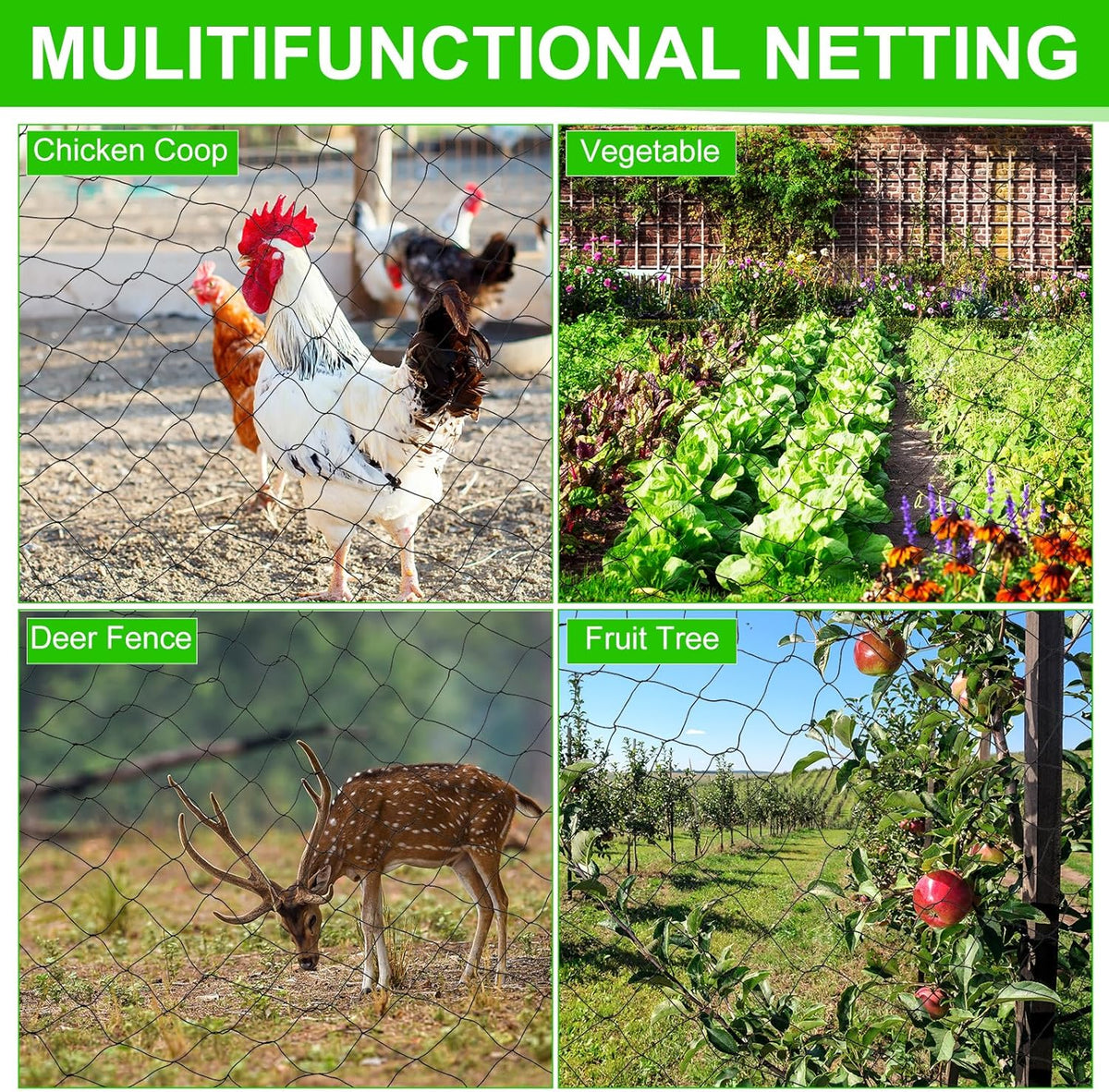 Windyun 2 Pcs Bird Netting 50' x 100' Bird Net Chicken Coop 2.4" Mesh Heavy Duty Deer Fence Aviary