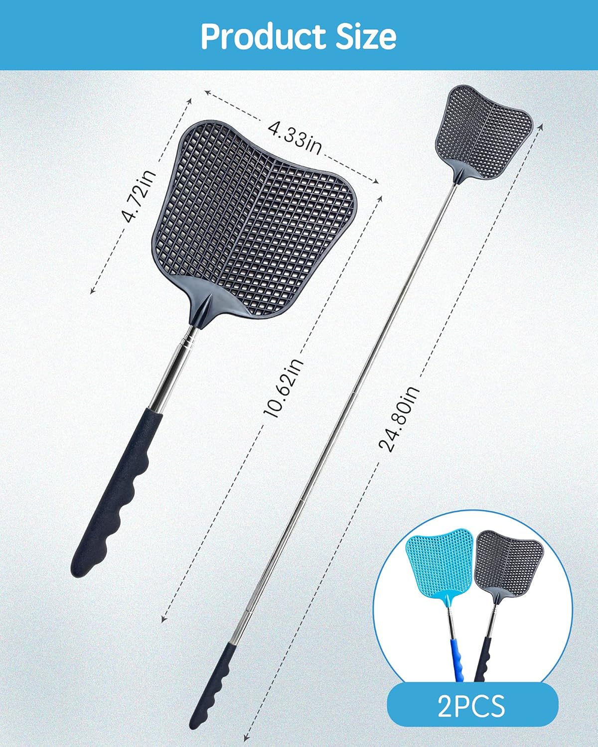 Fly Swatter Heavy Duty Set, with Durable Telescopic Stainless Steel Extendable Handles, for Home