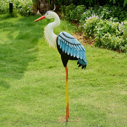 Crane Garden Metal Decor Statue - Large Standing Crane Statue, Metal Birds Yard Art Outdoor
