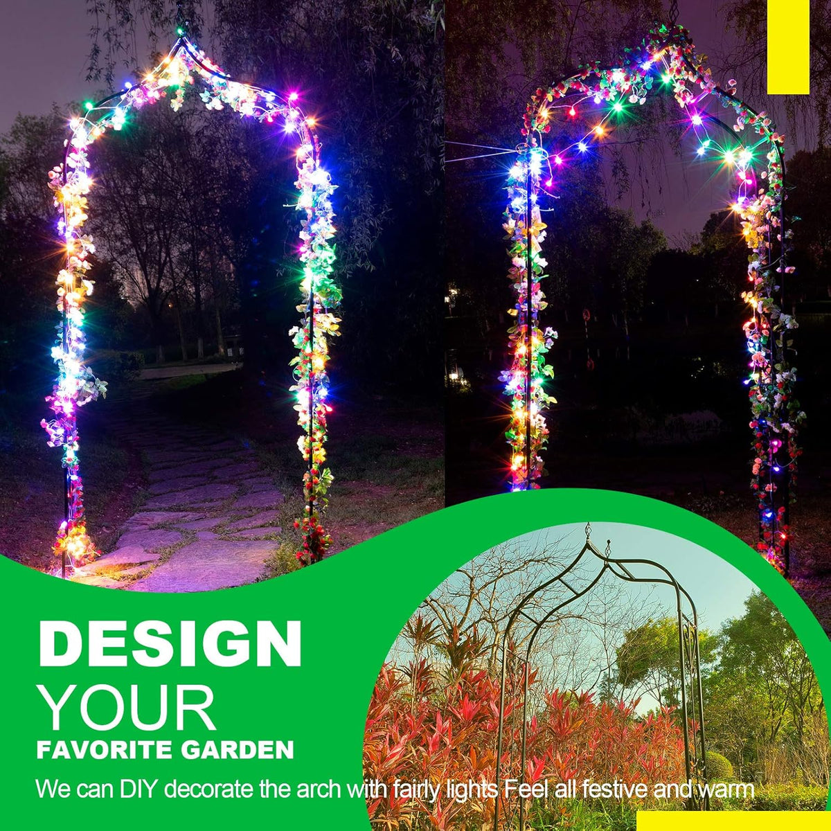 Garden Arch Trellis 14.2" L x 46.5" W x 98.4" H, Black Iron Arbor, Courtyard Arbor Trellis for