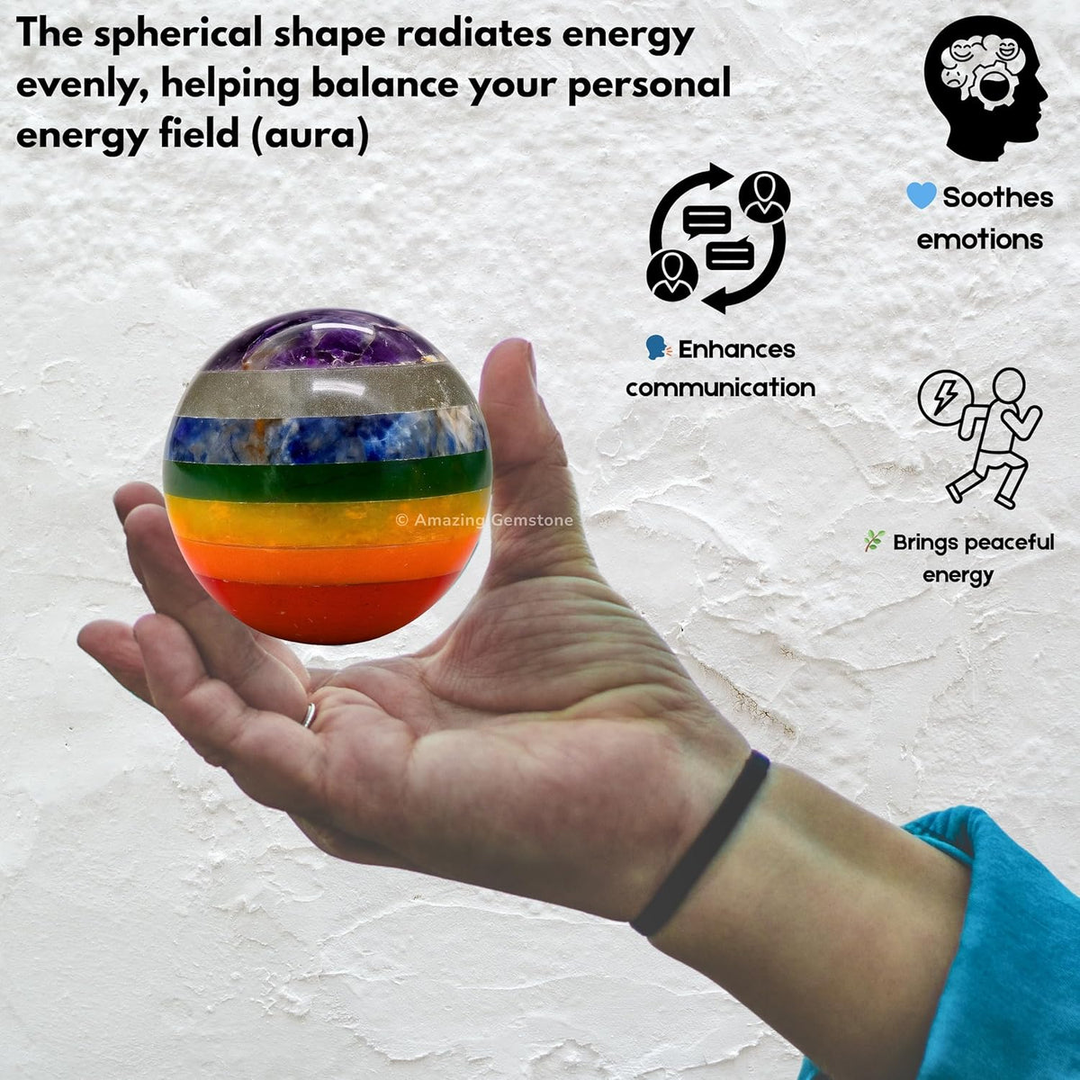 Amazing Gemstone Chakra Crystal Ball with Stand - 2 Inches Crystal Sphere Meditation Balls for