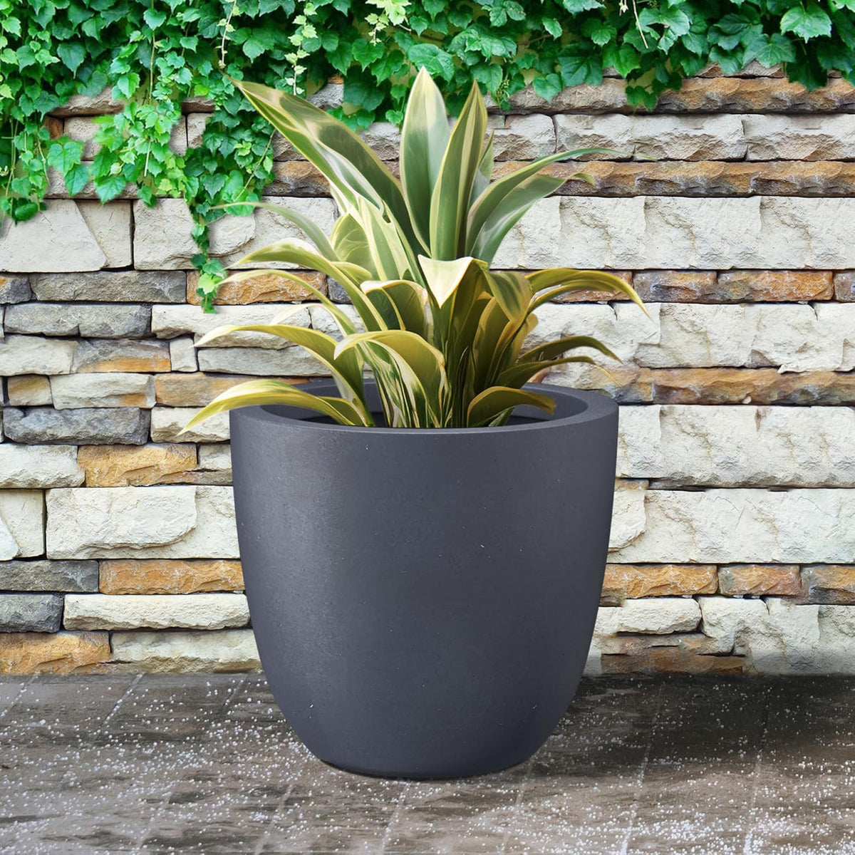 Kante 18 Inch Dia Round Concrete Planter, Indoor Outdoor Large Plant Pot with Drainage Hole and