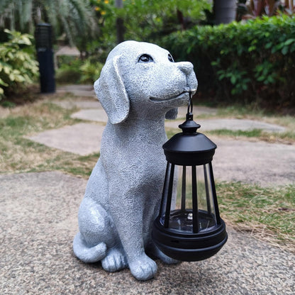 Solar Dog Outdoor Garden Statue with LED Light,Dog Solar Lights Lantern Outside Decorations for