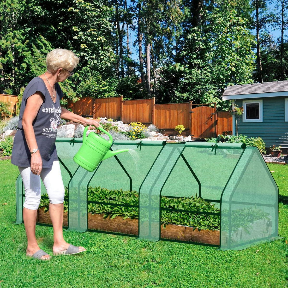BPS 9x3x3 ft Mini Greenhouse with Green PE Cover UV-Protected Roll-Up Zipper Doors, Ideal for