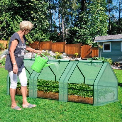 BPS 9x3x3 ft Mini Greenhouse with Green PE Cover UV-Protected Roll-Up Zipper Doors, Ideal for