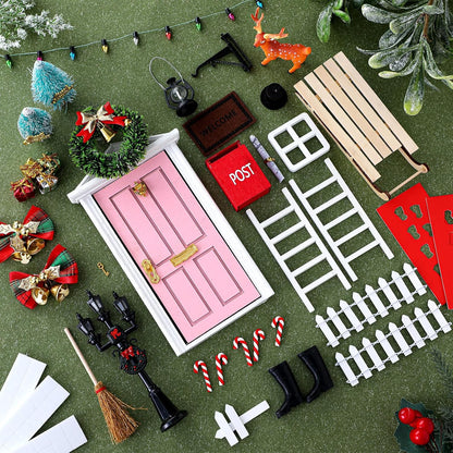 Shappy 39 Pcs Christmas Fairy Door Kit Wooden Elf Fairy Doors Decorations with Accessories Mini