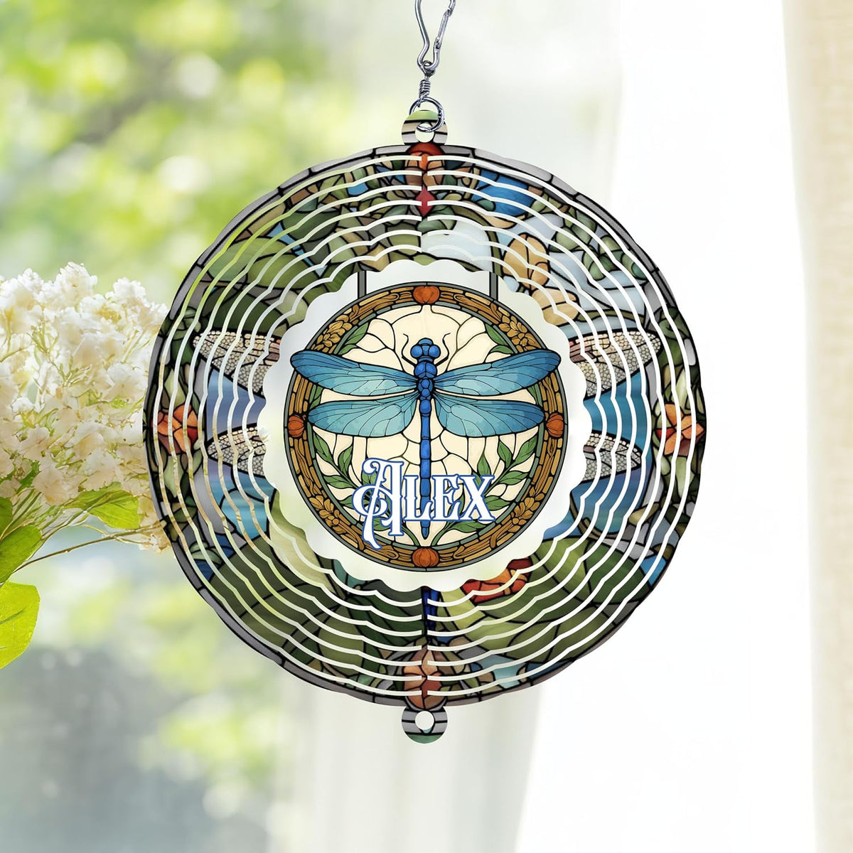 Personalized Dragonfly Wind Spinner 3D Stainless Steel, Dragonfly Garden Spinner Hanging Outdoor