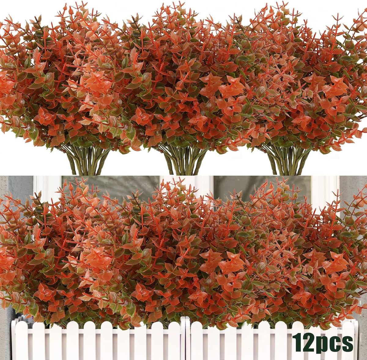 RECUTMS 12 Bundles Artificial Fall Flowers No Fade Faux Autumn Plants, Fake Indoor Outdoor Greenery