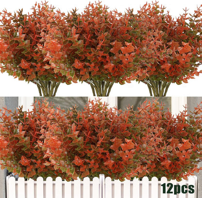 RECUTMS 12 Bundles Artificial Fall Flowers No Fade Faux Autumn Plants, Fake Indoor Outdoor Greenery