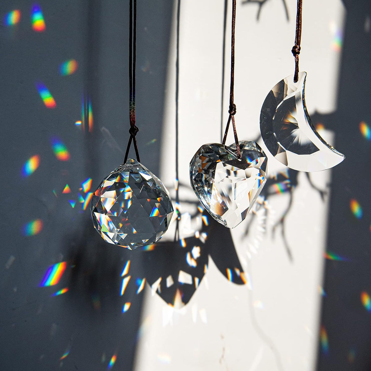 H&D HYALINE & DORA Clear Suncatcher Crystal Prism Ball Heart Moon Window Decor Ornament,Hanging