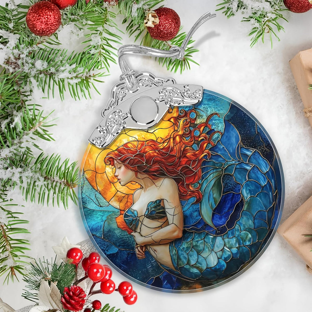 Mermaid Stained Glass Orament - Christmas Ornament - Christmas Decorations for Tree - Holiday