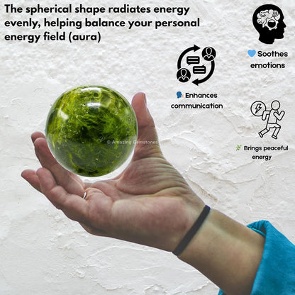 Amazing Gemstone Green Tourmaline in Matrix Crystal Ball with Stand - 2 Inches Crystal Sphere