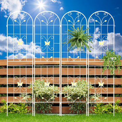 4 Pack Metal Garden Trellis 86.7" White Fence Rustproof Garden Trellis for Climbing Plants Support