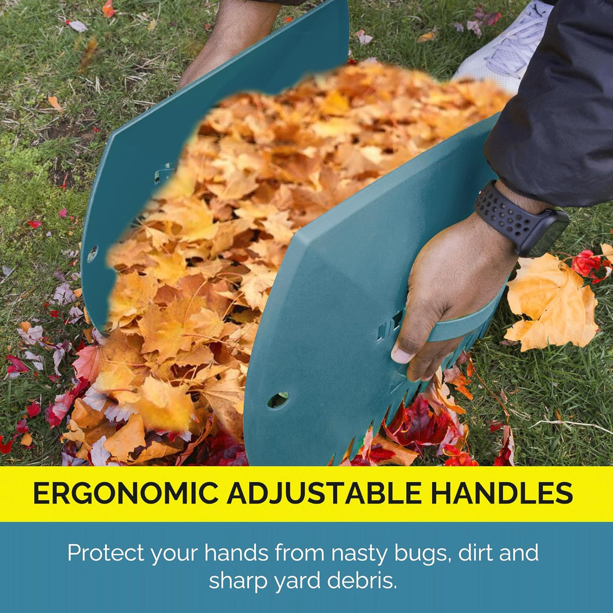 GardenHOME Leaf Scoops Hand Rakes, Large Leaf Grabbers for Yard Work and Garden Use, Clear and