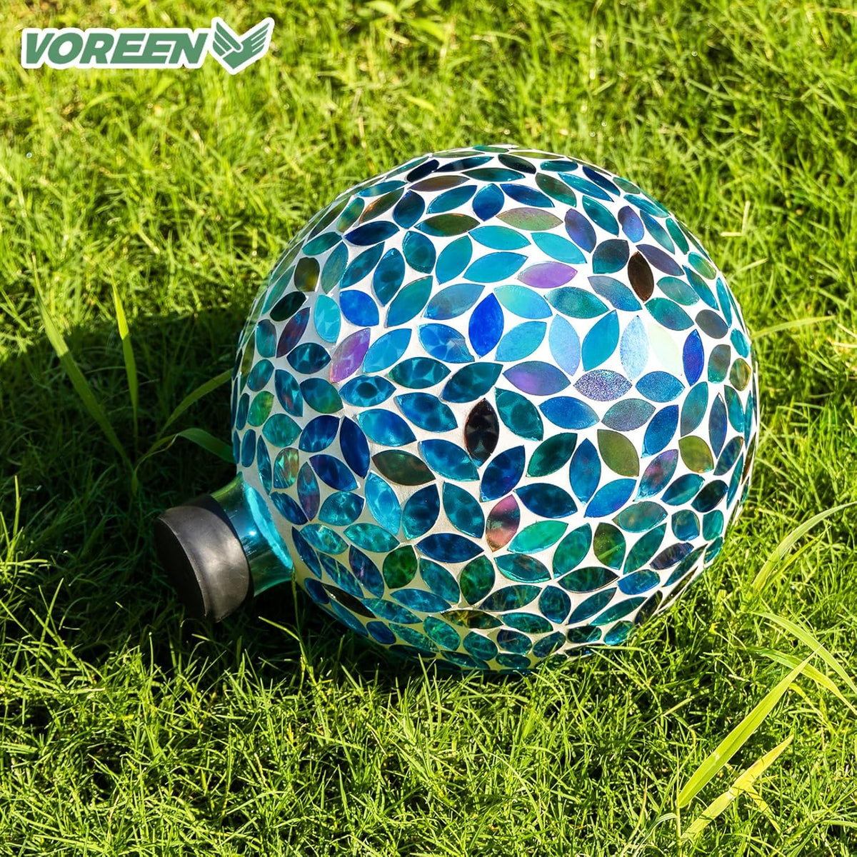 VOREEN 10-Inch Gazing Ball Glass Mosaic Gazing Globe, Handmade Outdoor Reflective Ball Yard