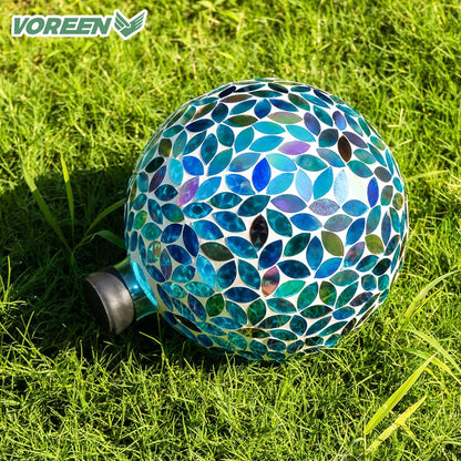 VOREEN 10-Inch Gazing Ball Glass Mosaic Gazing Globe, Handmade Outdoor Reflective Ball Yard