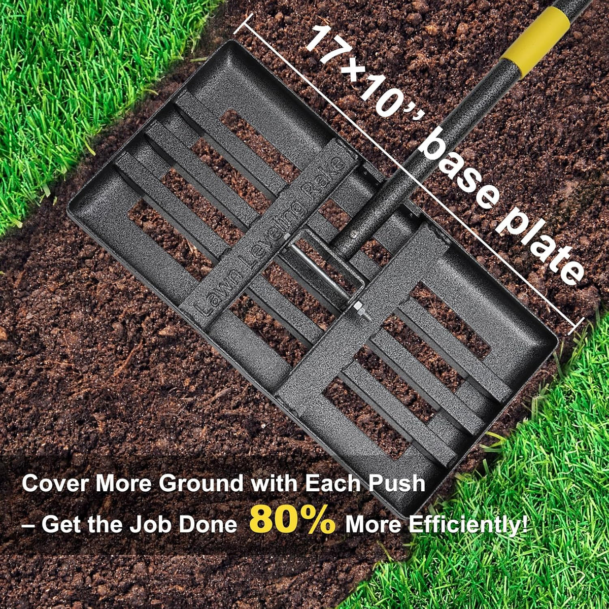 Lawn Leveling Rake - Heavy Duty 17"x10" Stainless Steel Leveler Plate,Reinforced Welds,28-60"