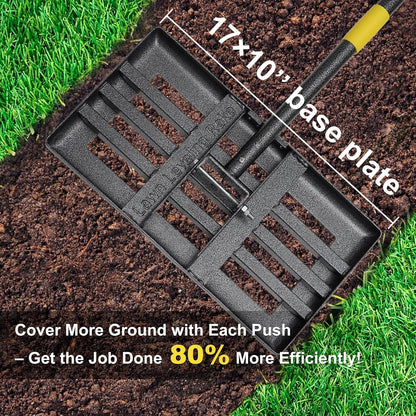 Lawn Leveling Rake - Heavy Duty 17"x10" Stainless Steel Leveler Plate,Reinforced Welds,28-60"