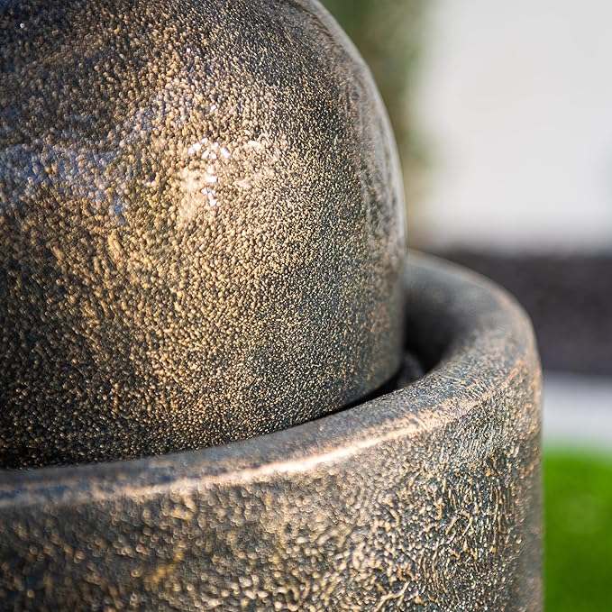 XBrand 25.98" H Round Stone Indoor/Outdoor Modern Stone Textured Sphere Water Fountain w/LED