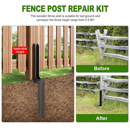 Fence Post Repair Kit，Heavy Duty Steel Fence Post Anchor Ground Spike ，Quick Fix Broken/Leaning