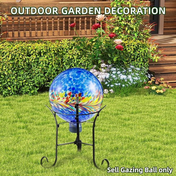 VOREEN 10-Inch Glass Gazing Ball, Outdoor Gazing Globe, Handmade Reflective Ball Yard Decoration