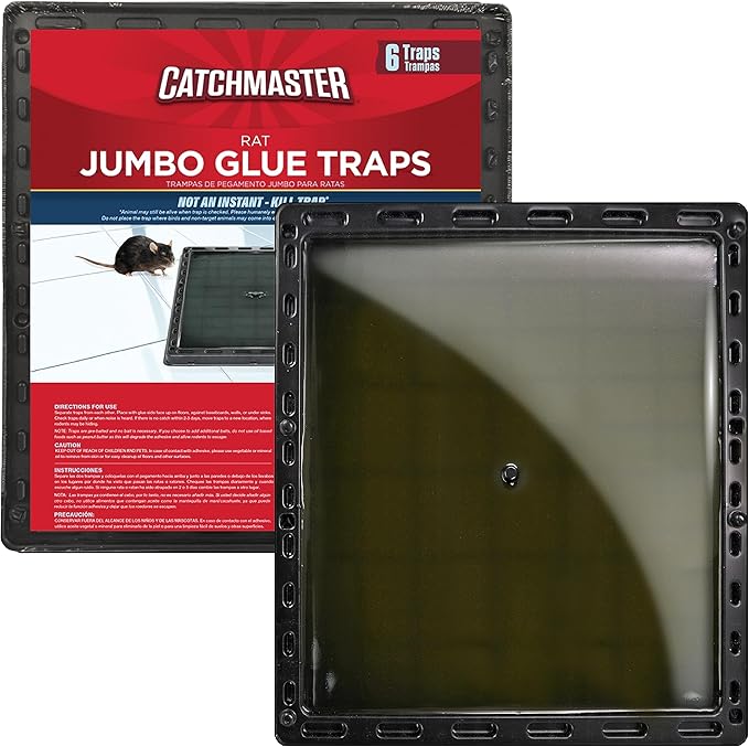 Catchmaster Jumbo Rat & Mouse Glue Traps 6Pk, Large Bulk Glue Board Rat & Mouse Traps Indoor for