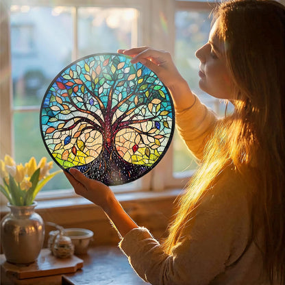 Tree of Life Stained Glass Sun Catcher - Handcrafted 7.87 Inch, Blue Sun Catcher Decoration