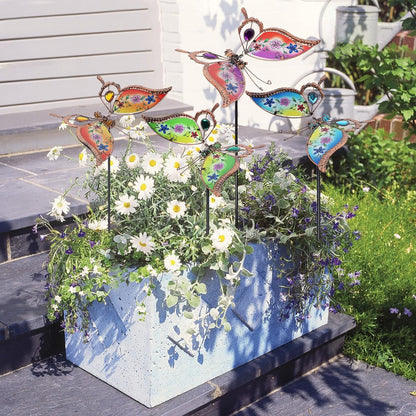 Juegoal Set of 4 Butterfly Garden Stake Decor, 32" Metal Colorful Butterflies Stakes, Yard Art