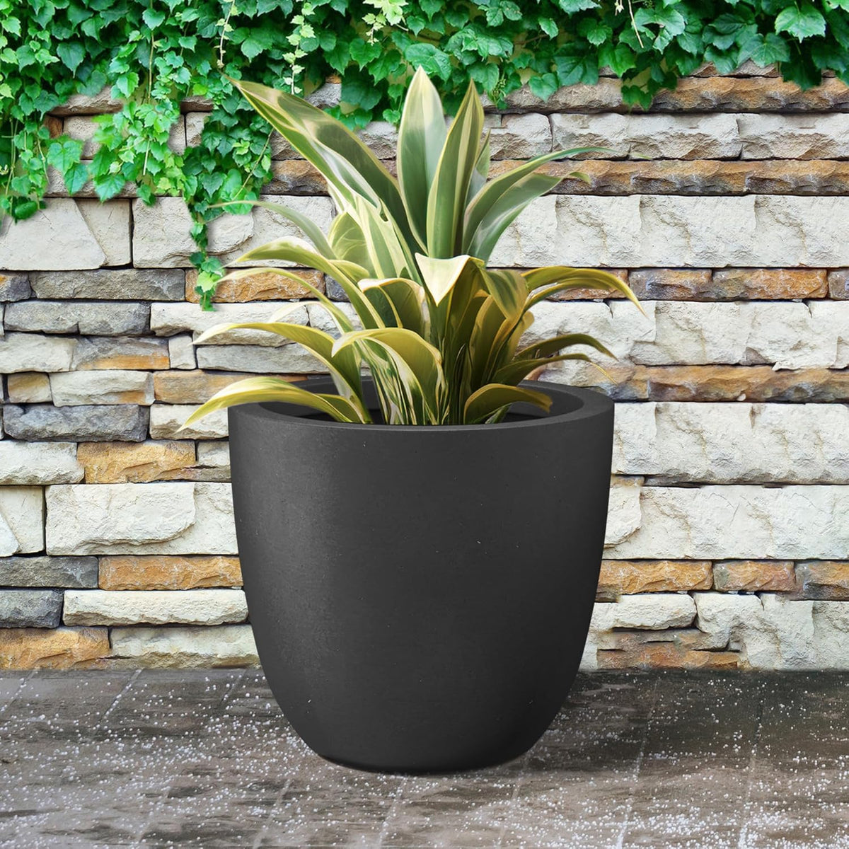 Kante 18 Inch Dia Round Concrete Planter, Indoor Outdoor Large Plant Pot with Drainage Hole and