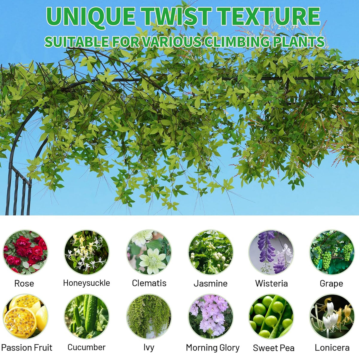 Garden Arch Trellis, Trellis Arch for Climbing Plants Outdoor, 5FT x 7.9FT Metal Full Garden Arbor