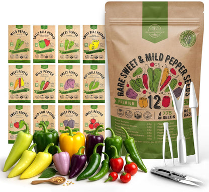Organo Republic 12 Rare Sweet & Mild Pepper Seeds Variety Pack - 770+ Non-GMO Heirloom Pepper Seeds