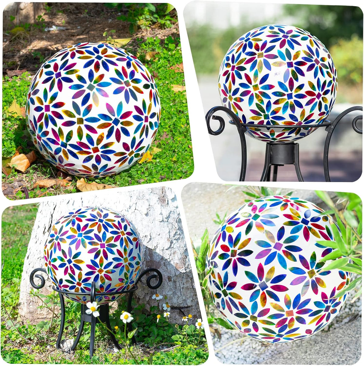 VCUTEKA Gazing Ball, Glass Mosaic Gazing Balls Sphere for Garden Lawn Outdoor Ornament Yard