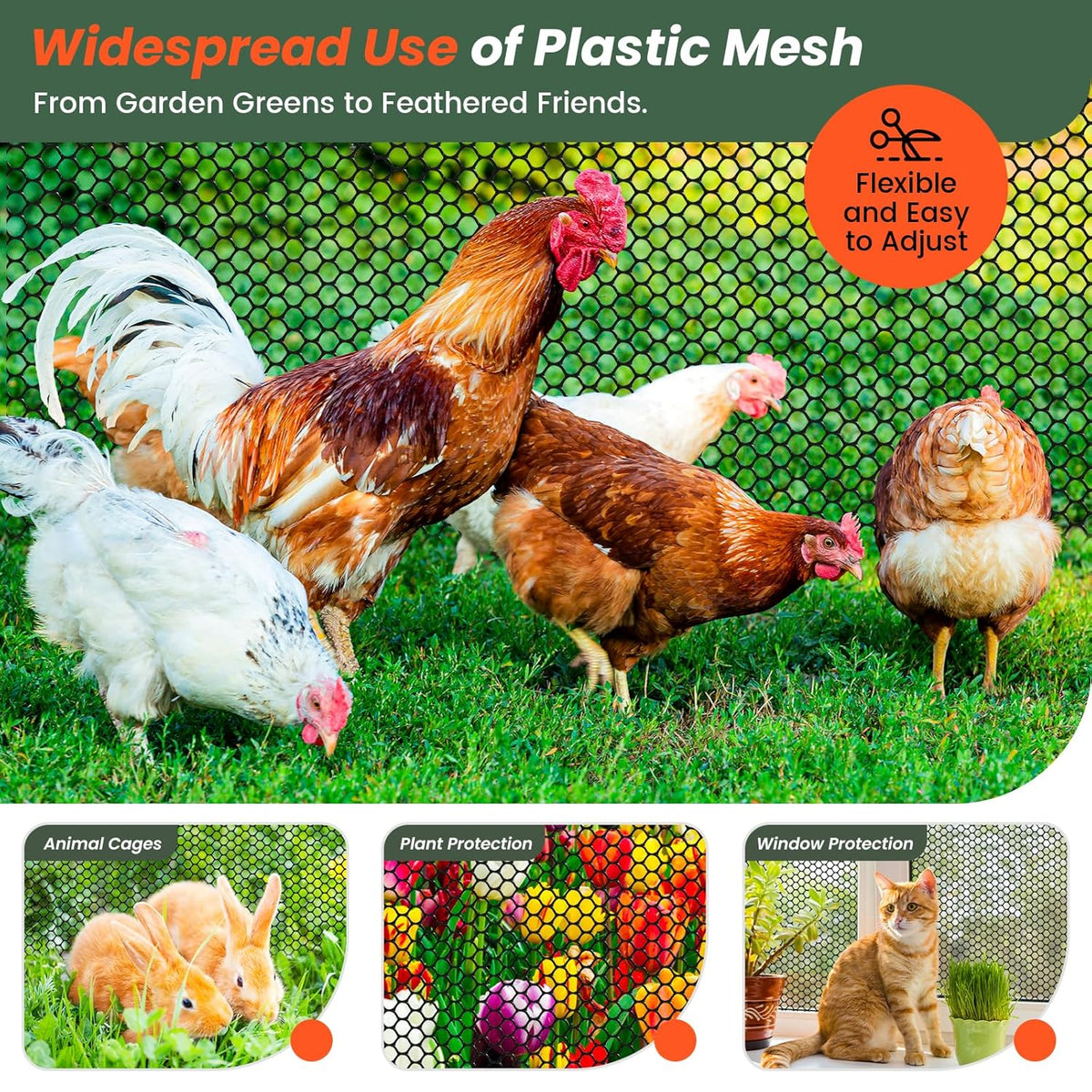 16IN x 50FT Plastic Chicken Wire Mesh, Chicken Wire for Floral Arrangements, Chicken Wire Mesh for