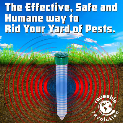 4 Pack Sonic Mole Chaser - Battery Operated Pest Repeller Stake, Scares Away Moles, Voles, Gophers