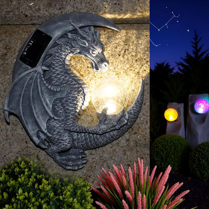 Dragon Tree Hugger Solar Magic Orb Garden Statue Dragon Solar LED Lights Decor Sun Moom for Your