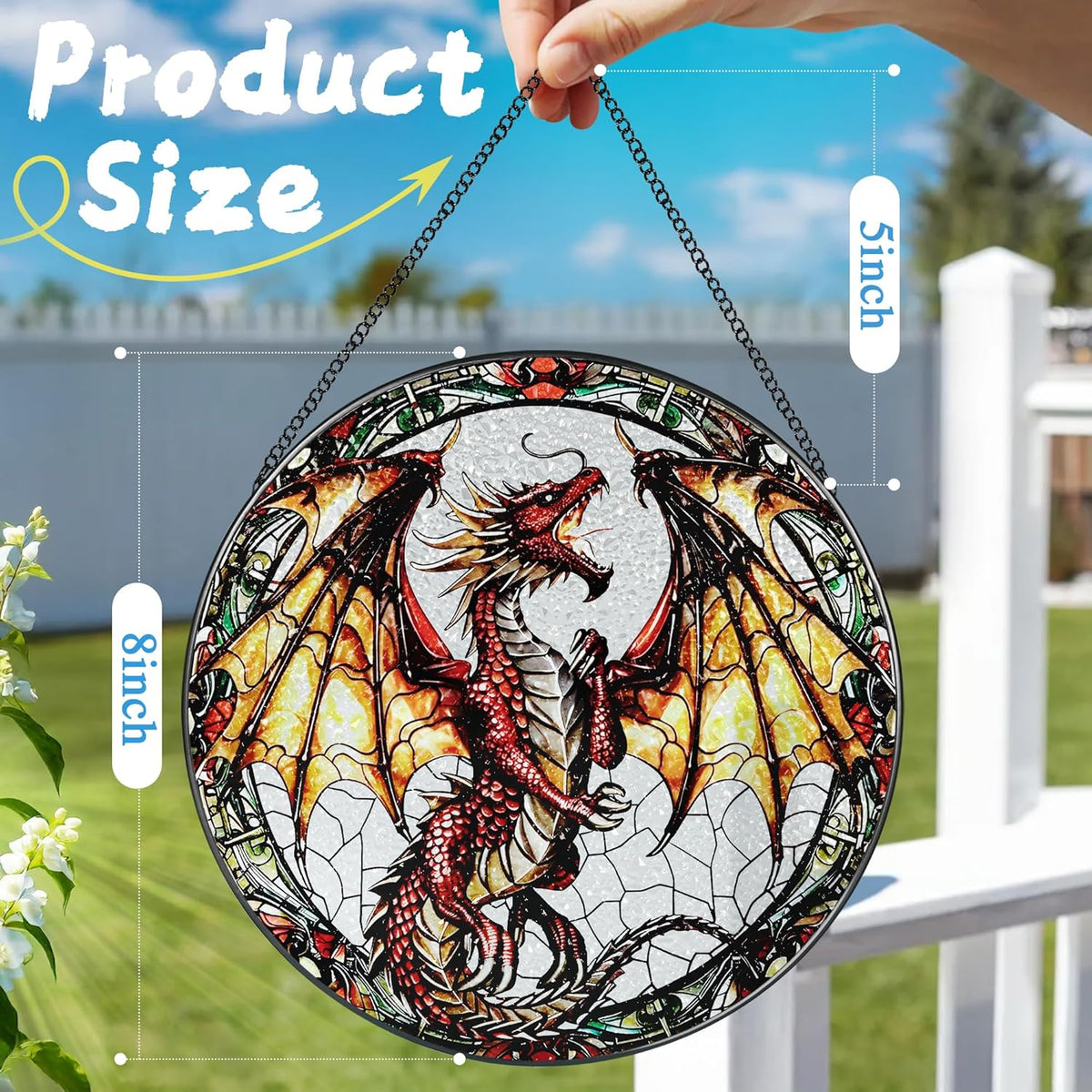 Stained Glass Window Hanging, 8 Inch Dragon Suncatcher Stained Glass, Suncatchers for Windows