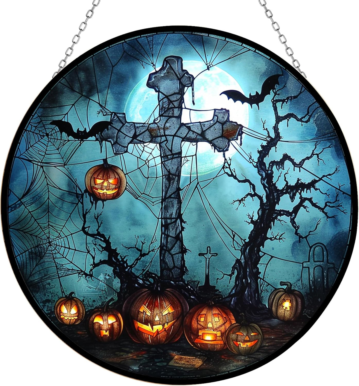 Halloween Crow Cross Suncatcher Stained Glass Window Hanging Handmade Stained Glass Suncatchers